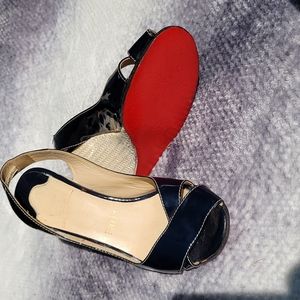 Authentic Christian Louboutin black patent leather espadrille wedges